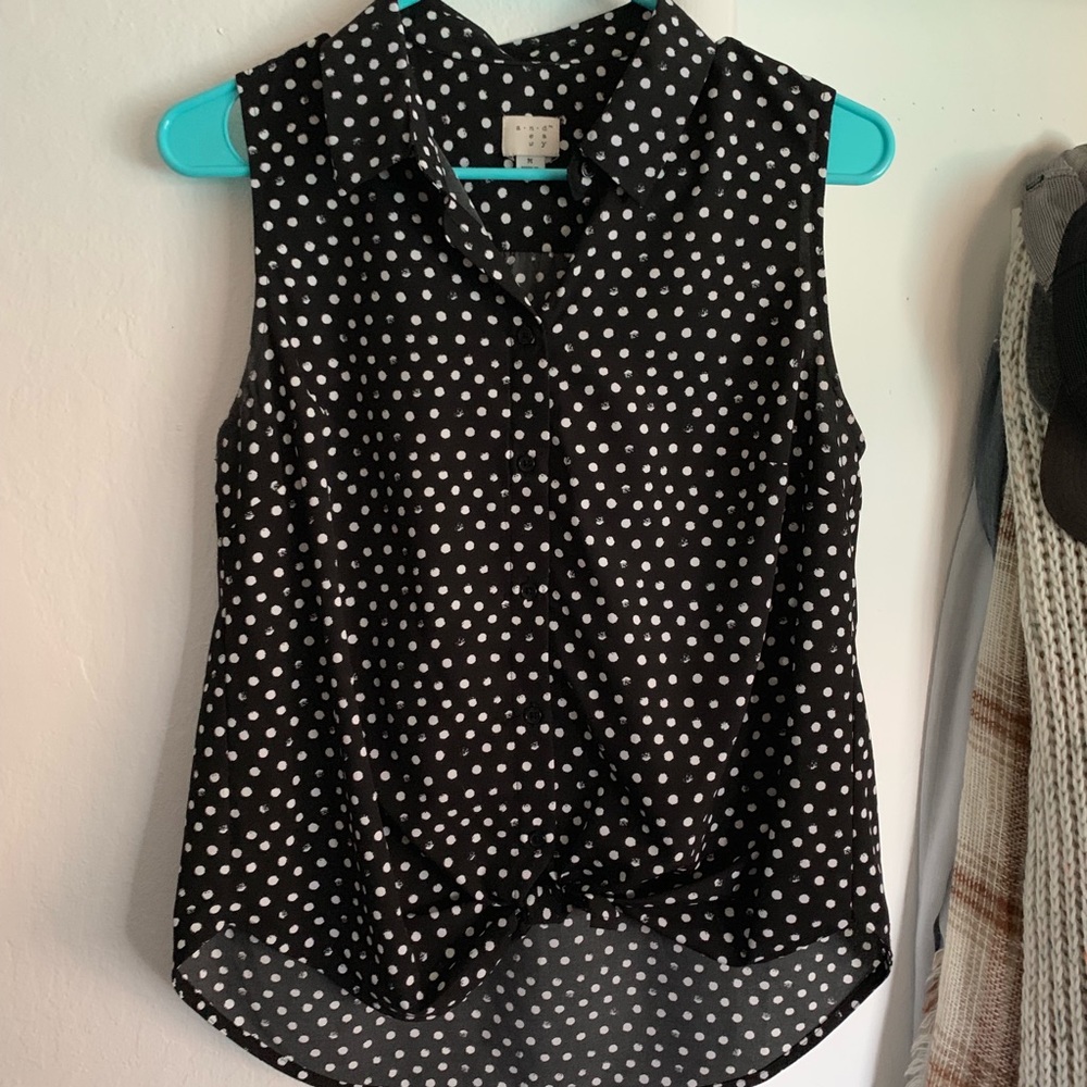 Polka Dot Front Tie Button Up Tank Top